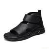 Black Sandals For Men High-Top Platform 2025 Summer Shoes Designer Breathable Casual Leather Soft Beach Slippers
