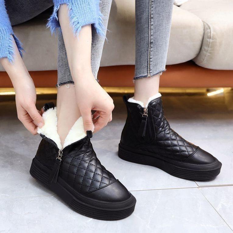 Fashion Women's Shoes Silver Shoe Flat Footwear Elastic Snow Boots Woman Low Ankle Booties Green Winter 2024 Waterproof Boot Warm Trendy