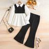 2025 Girls' Autumn Outfit Set Patchwork Fake Two-Piece Top + Stylish Flared Pants 2-Piece