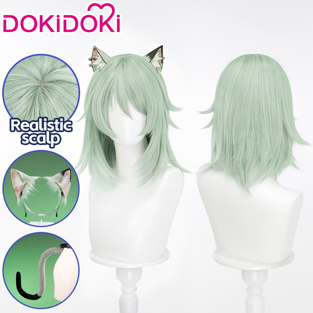 IN STOCK Satou Yaniko Cosplay Wig Yani Neko DokiDoki Women Cute Green 35cm Short Hair Chainsmoker Cat Halloween Free Wig Cap