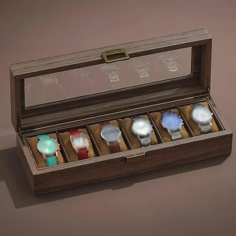 1 шт., винтажная деревянная коробка для хранения часов с несколькими отделениями, идеальный выбор для подарков, механическая шкатулка для часов в стиле ретро, 6 отделений
