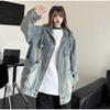 Retro Denim Jacket Women's Hooded Jacket Casual Loose Long Sleeved Top Spring and Autumn 2025 Fashionable Street Style