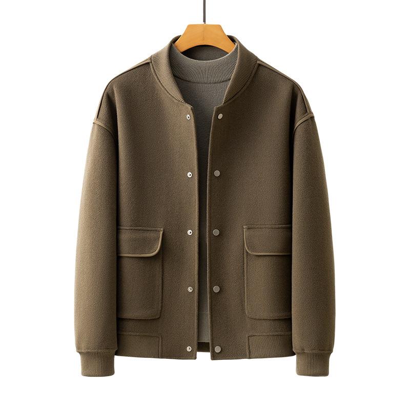 Шерстяное пальто мужское двухстороннее пальто осень и зима короткое повседневное шерстяное теплое пальто тренд