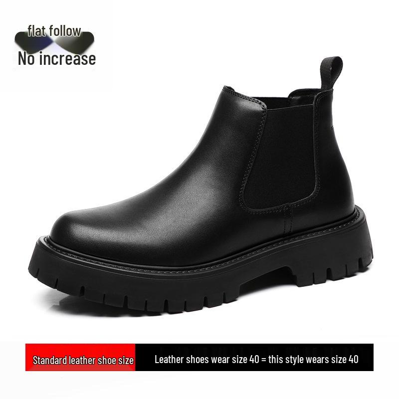 Men's British-Style Chelsea Boots: Thick-Soled, Height-Enhancing, Genuine Leather, Slip-On, Mid-High Top, Autumn/Winter Martin Boots.