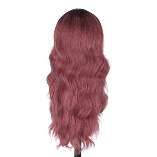 Женский длинный вьющийся парик, средняя часть, натуральные шелковистые термостойкие высокотемпературные волокна, передняя часть шнурка, волнистые черные коричневые синтетические волосы
