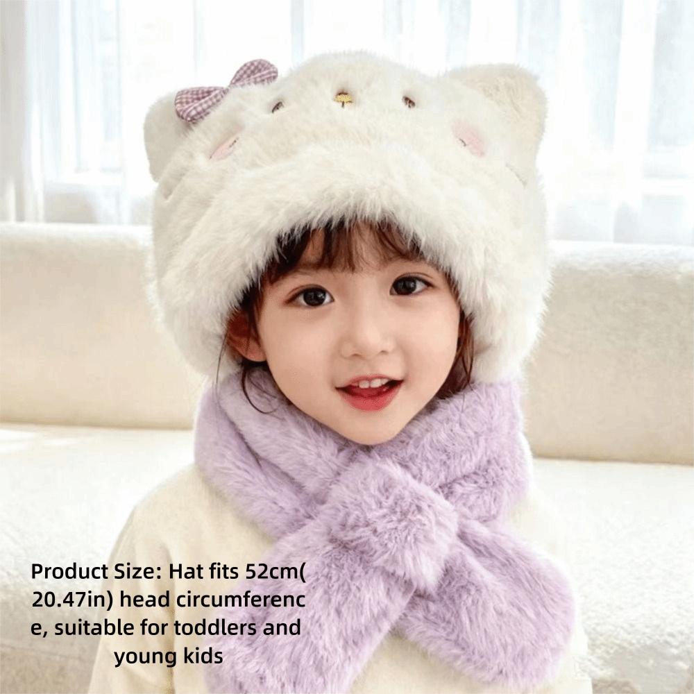 2/3Piece Set Neck Protection Feature Cat Plush Hat Scarf Set Kids Plush Hat Set Daily Wear