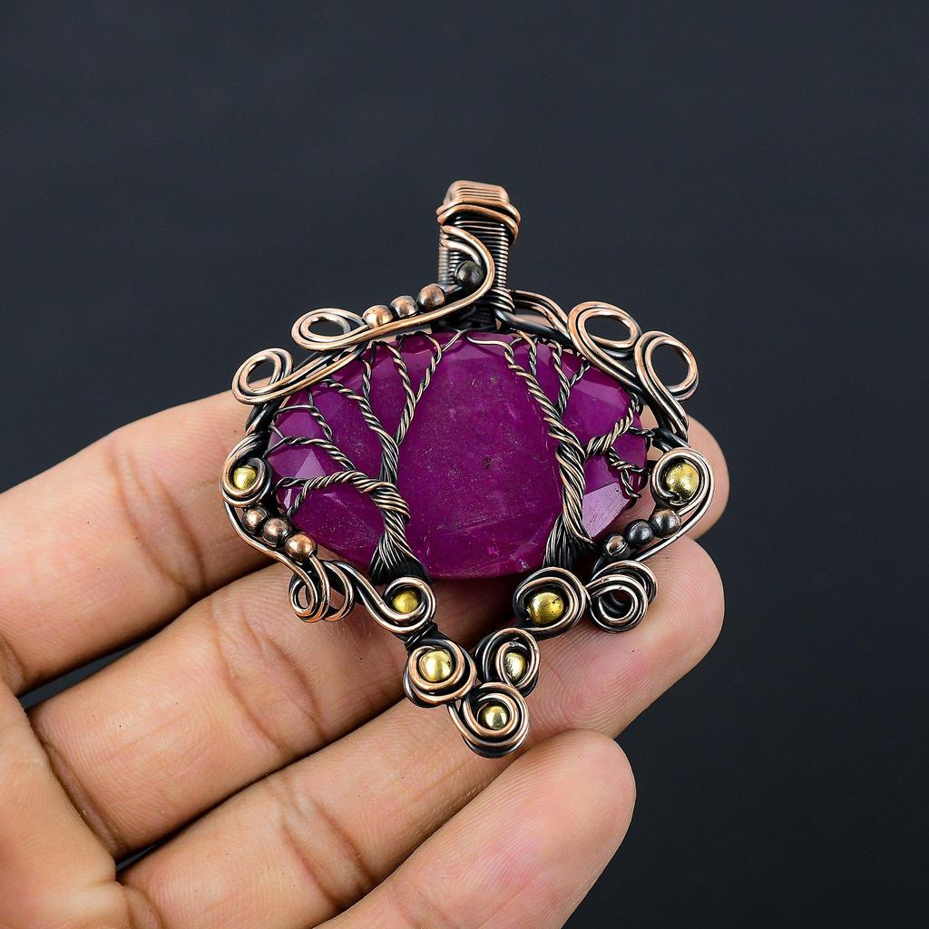 Ювелирные изделия ручной работы с подвеской из чистой медной проволоки «Древо жизни», созданный в лаборатории рубиновый драгоценный камень