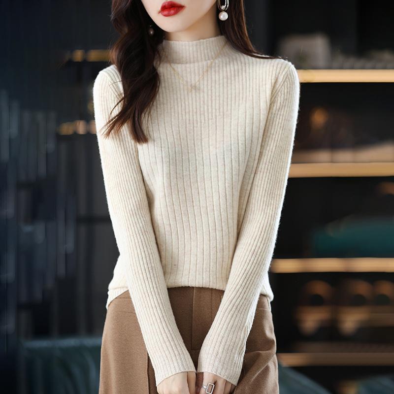 Универсальный женский тонкий пуловер, однотонный базовый свитер с длинным рукавом, осенне-зимний минималистичный трикотажный свитер с полуводолазкой