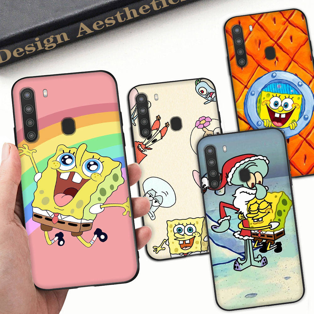 PB8 SpongeBob Cartoon Black Sofe Case for Samsung Note 20 Lite S24 Ultra S23 A03 A05 A06 A11 A71 A15 A16 A13 A24 A25 A33 A52 A53 A50 M55 M35 Plus
