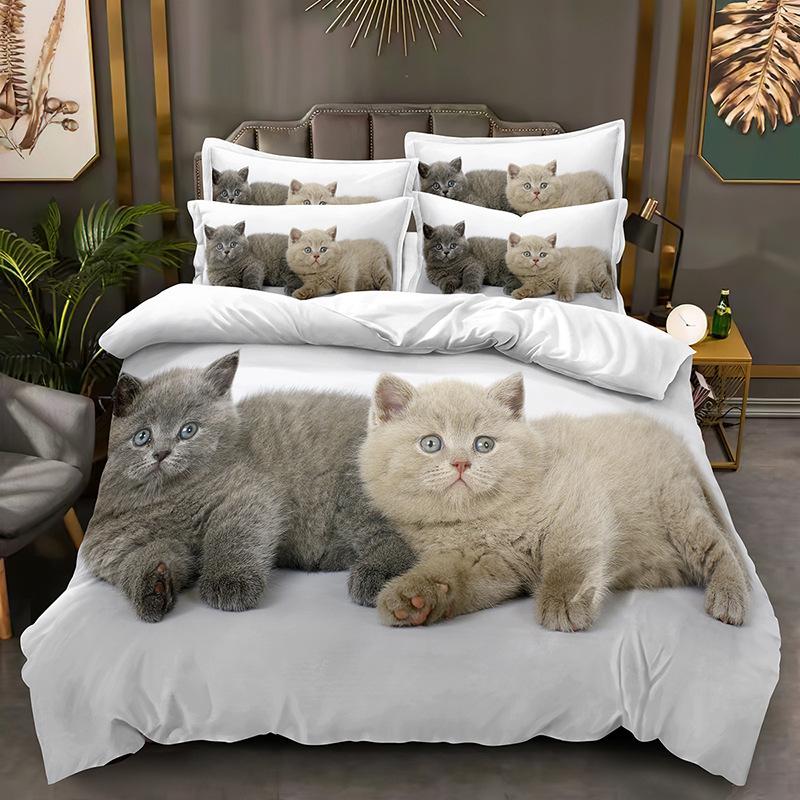 Комплект постельного белья с 3D-принтом животных, пододеяльник на пуху кошки или собаки, 2/3 предмета, пододеяльник для детей и взрослых, роскошное мягкое покрывало
