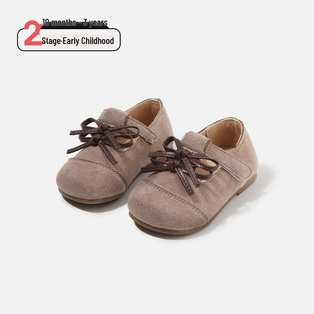 2026 Spring Girls' Leather Bow Princess Shoes - Soft Sole, Non-Slip Toddler First Steps