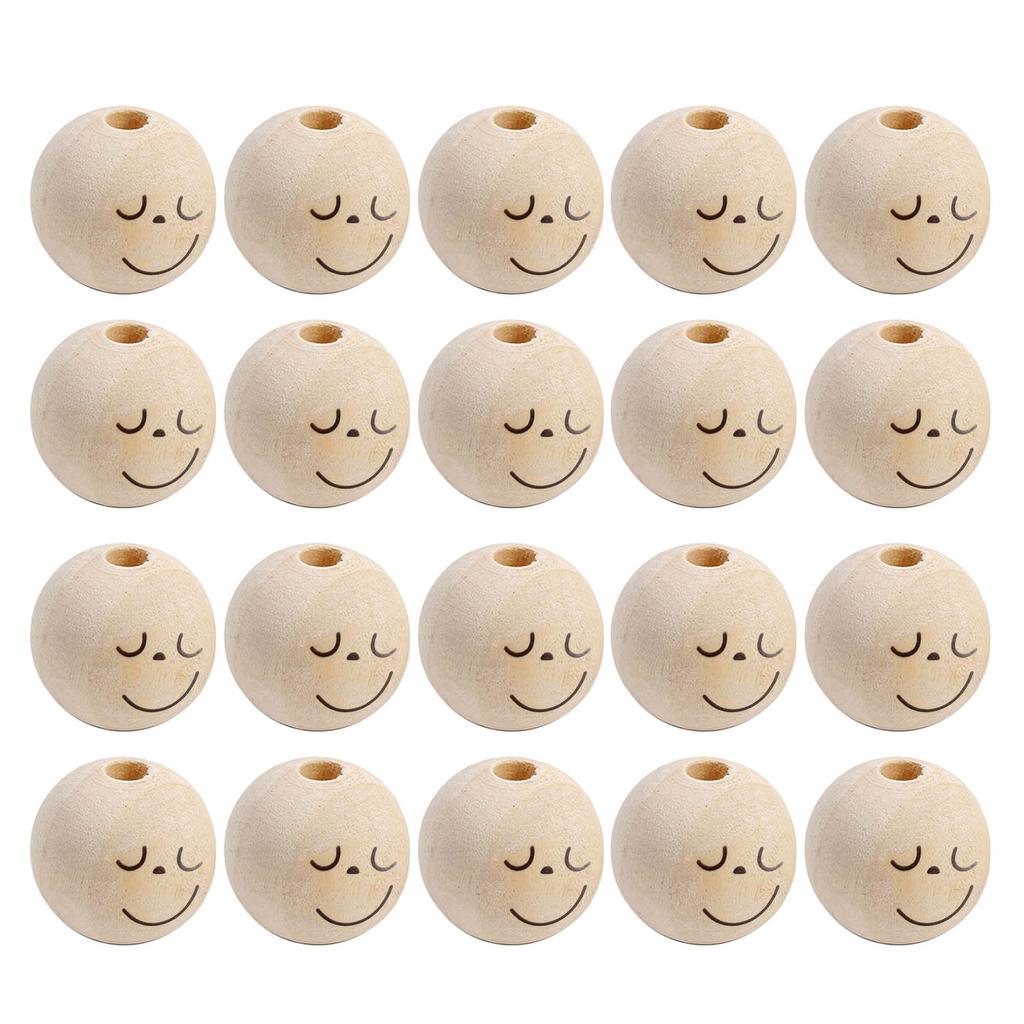 20Pcs Smiles Wood Beads Natural Wood Beads for Crafting Wooden Faced Beads Wooden Balls with Hole for DIY Decor Craft