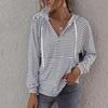 Autumn T-Shirts Striped Top Women's Drawstring Fashion Long Sleeves Loose Hooded with Pockets T-Shirts