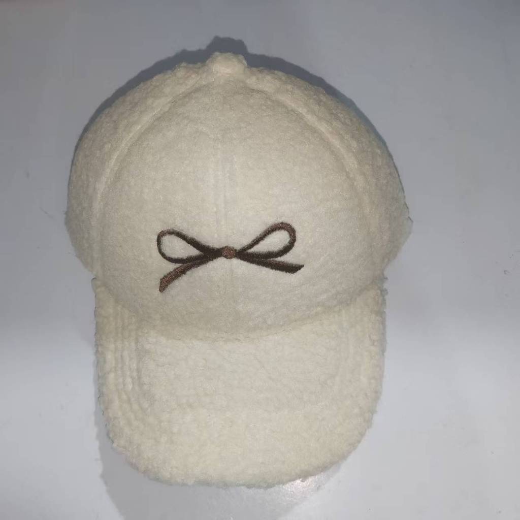 Winter Baseball Plush Cap With Embroidered Butterfly Bow Design For Wear Daily