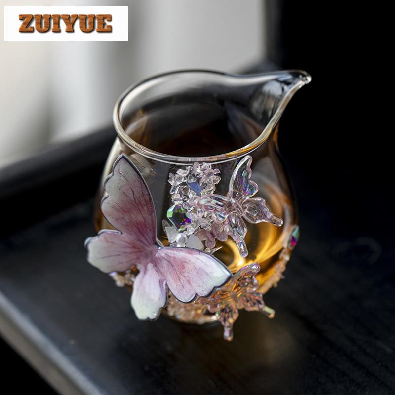 160ml Pure Handmade Glass Butterfly Tea Pitcher Pour Tea Cha Hai Dispenser Justice Cup Dahongpao Fair Mug Teaware Supplies Craft
