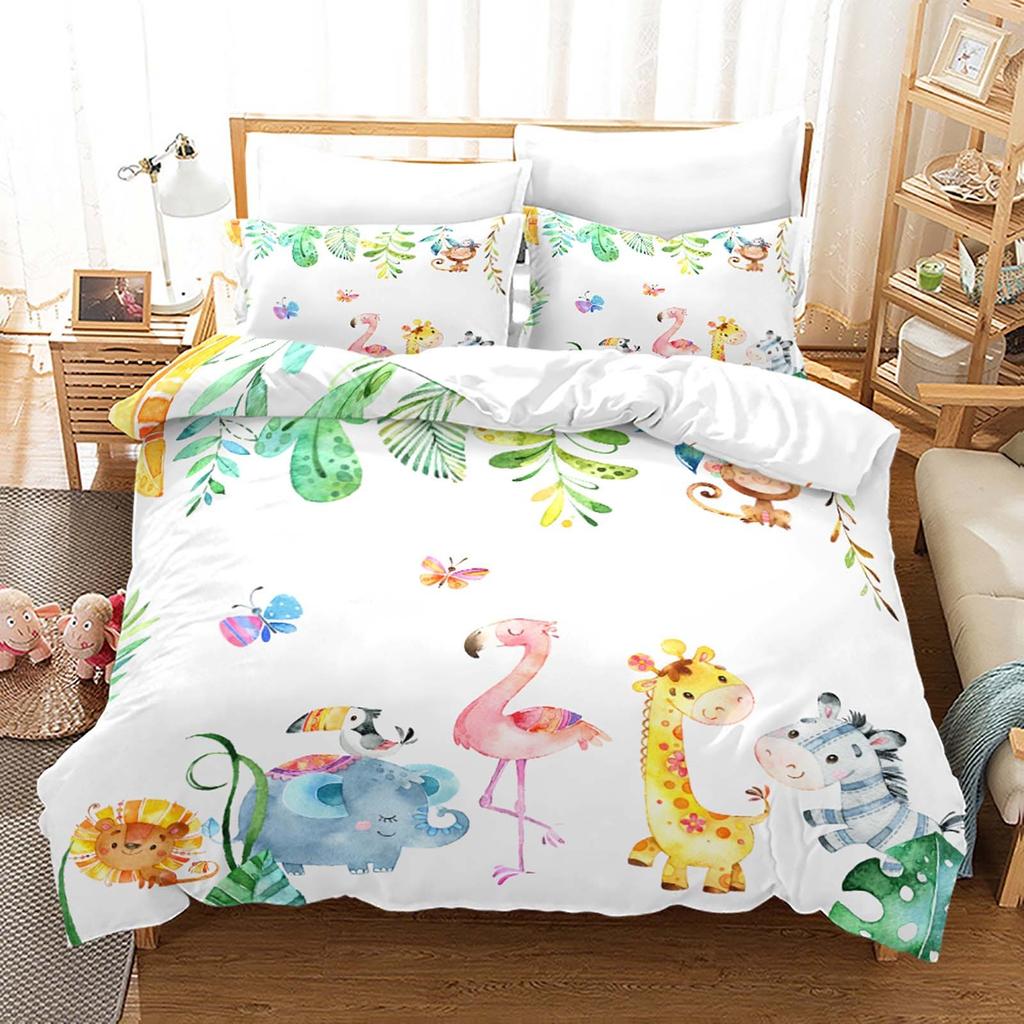 Акварельный мультяшный принт с животными Комплект пододеяльника Твин Фул Квин Кинг Детское постельное белье Одеяло Комплекты постельного белья Покрывало