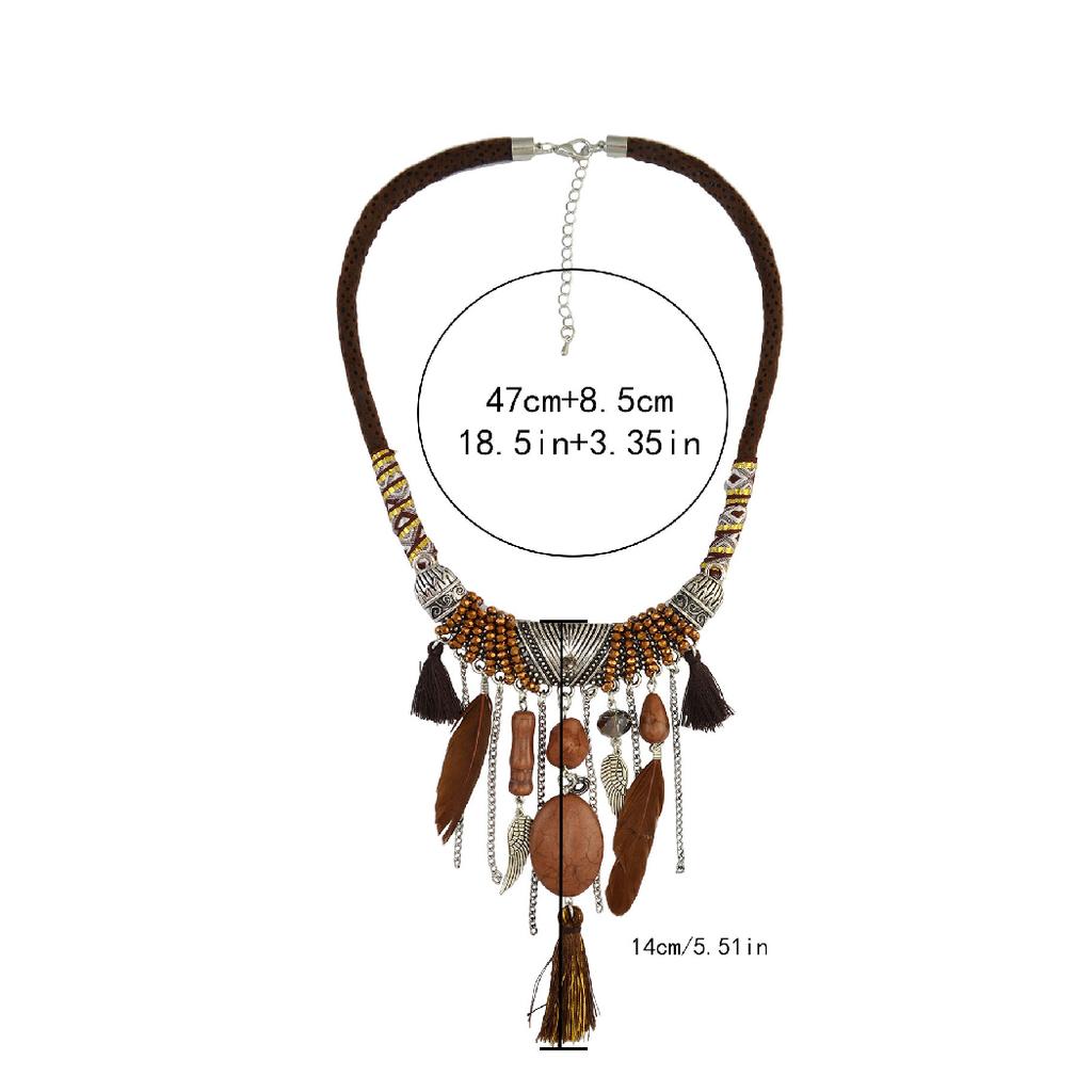 Ethnic Vintage Boho Tassel Necklaces for Women Feather Beads Necklace Bohemian Party Jewelry Gift AVE