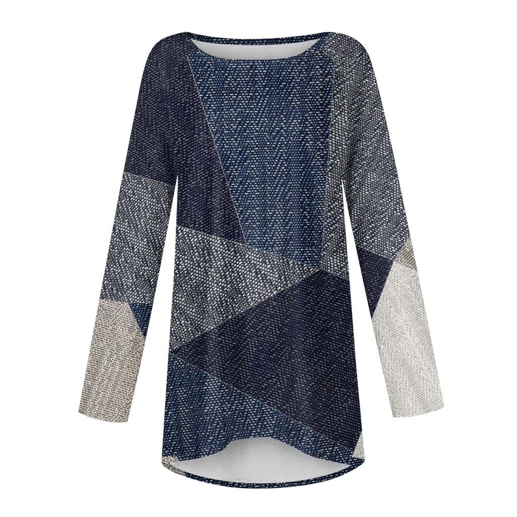 Женская модная повседневная футболка с принтом, длинный рукав, круглый вырез, средний длинный топ