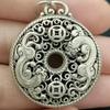 3.5Cm Rare Old China Miao Silver Feng Shui 2 Pixiu Beast Luck Necklace Pendant