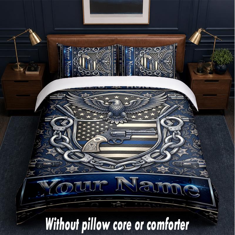 American Patriotic Theme Custom Text Or Name 3Pcs Bedding Set,1 Flat Sheet & 2 Pillowcases Personalized Home Bedding