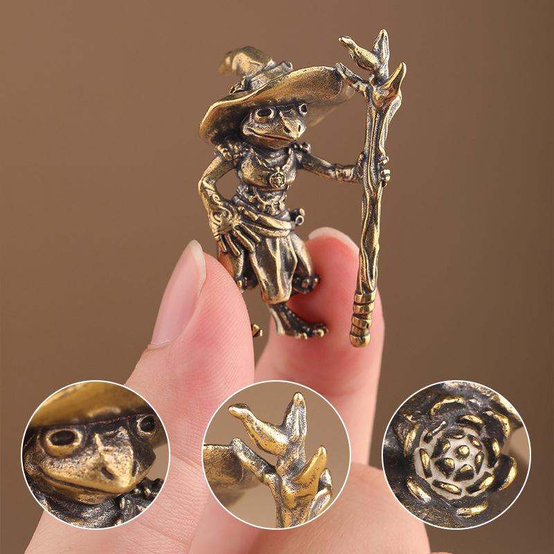 Винтажная латунная статуэтка волшебника-лягушки, настольное украшение, металлические милые фигурки, миниатюры, украшения для дома и офиса, украшения для автомобиля