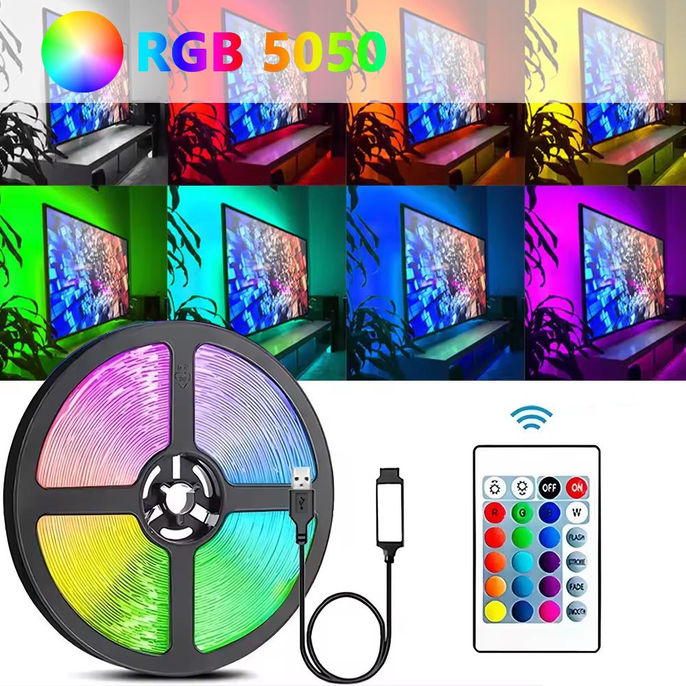 1/3/5M светодиодная лента с изменением цвета 5050 RGB USB гибкие огни с 24 клавишами ДЛЯ детской игровой комнаты домашней вечеринки подсветка телевизора