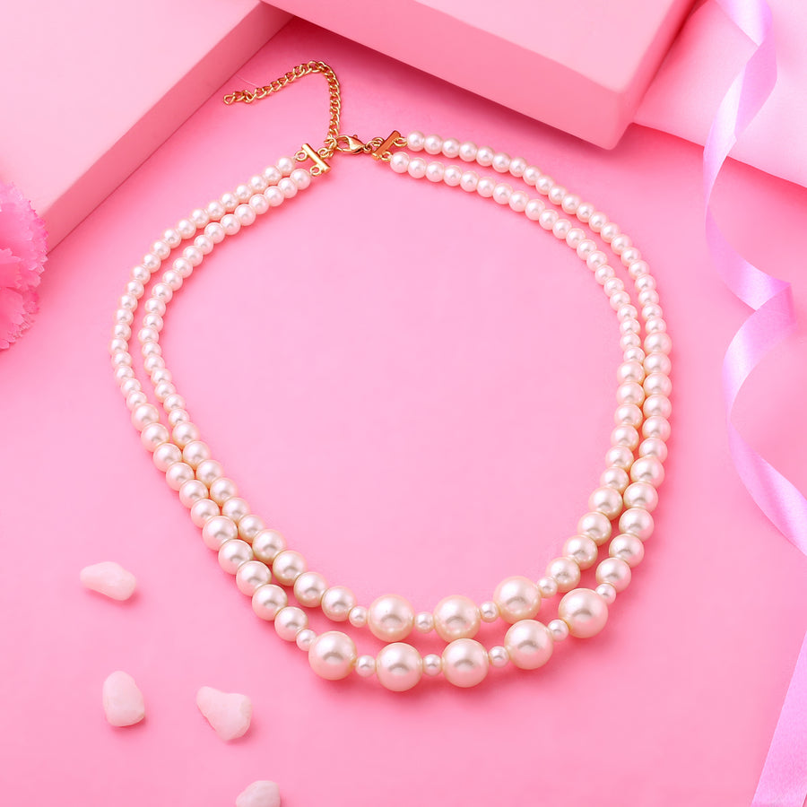 Ожерелье ручной работы с флюсовым жемчугом двойной линии