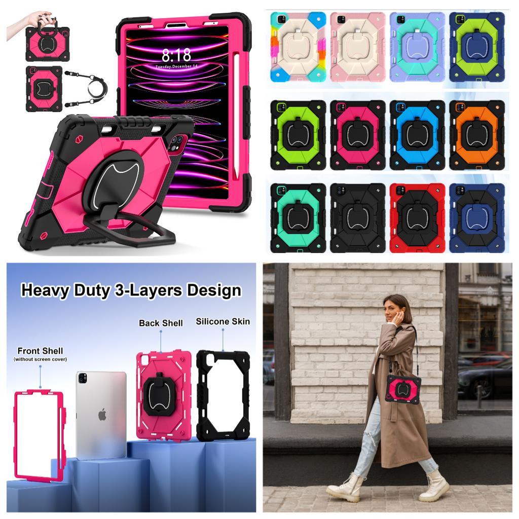 For Apple iPad Pro 11 (2021) 360° Rotating Grip Heavy Duty Protection Stand TPU+PC 3in1 Anti-knock Shockproof Tablets PC Case