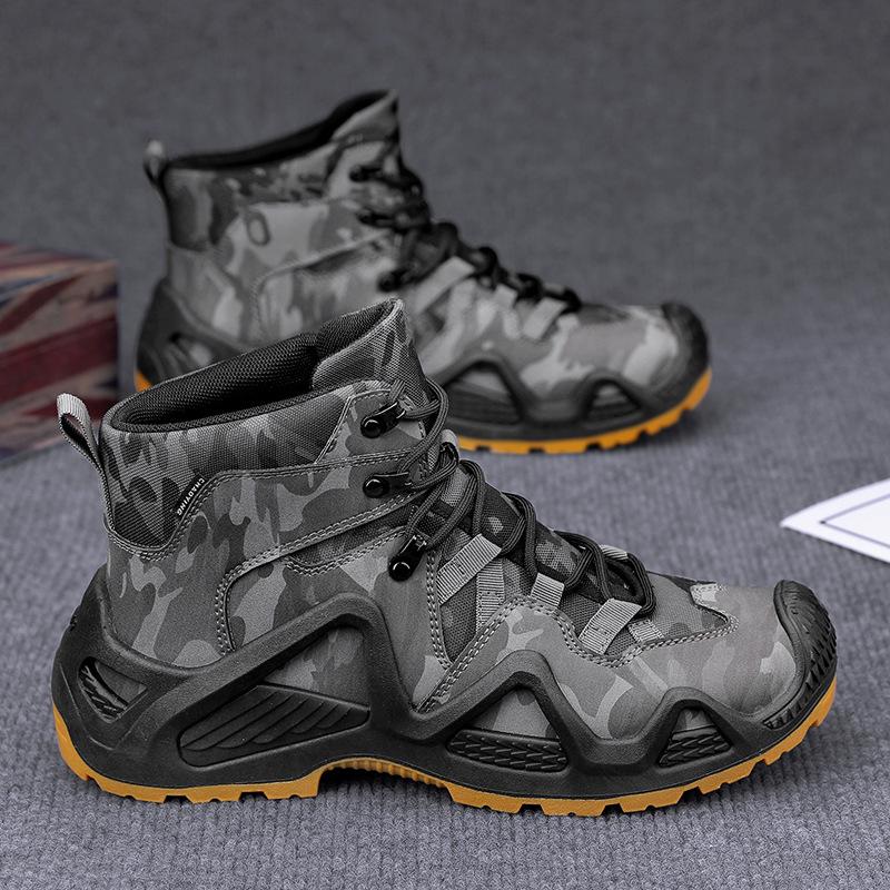 Men's Camouflage Oxford Waterproof Tactical Boots - Non-Slip, Large Size (45, 46) for Outdoor Rock Climbing & Hiking.