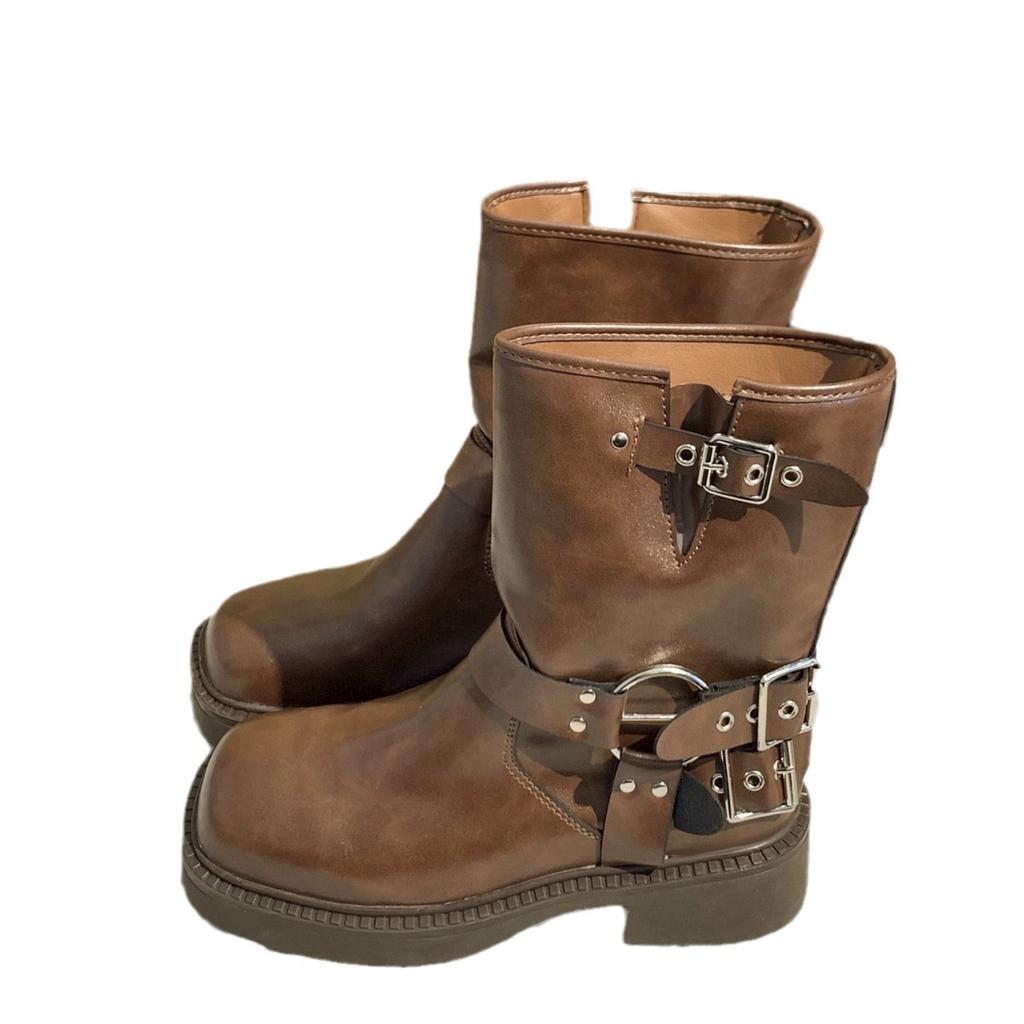 Ботинки Martin на каблуке женские 2024 британские ретро квадратные короткие сапоги рукава ковбойские сапоги в стиле вестерн рыцарские сапоги