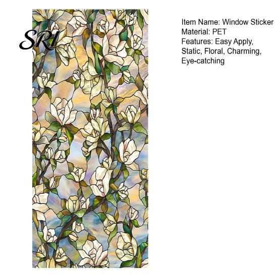 Non Adhesive Window Decal Privacy Film Stained Glass Floral Static Cling Decorative Sticker UV Blocking Heat Control for Doors Windows Decoration