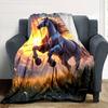 Galloping Black Horse Sunset Golden Grassland Print Flannel Blanket Wildlife Animal Throw Blanket Soft Cozy Home Sofa Bed Decor