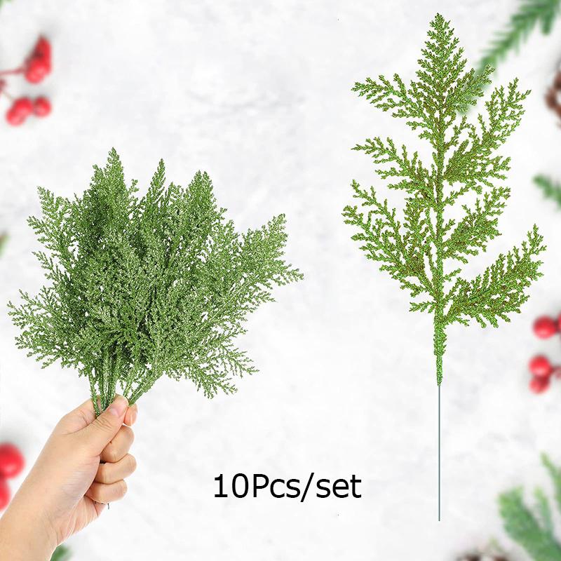 10 шт DIY Рождественский декор для венков, ваз для вечеринок, блестящие искусственные сосновые ветки, пластик