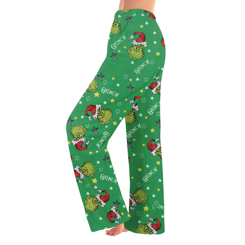 Women  Winter Pants Full Length Long Trousers Flannel Christmas Printed Pants