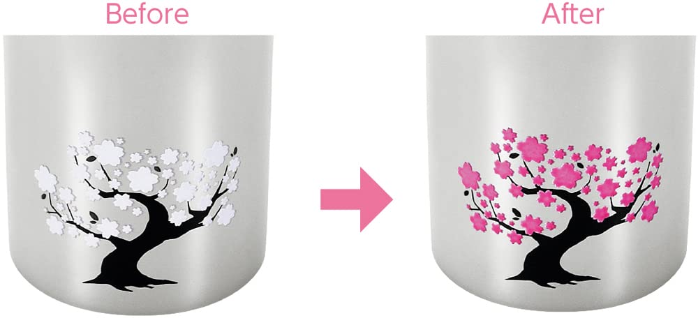 Yokoyama Сделано в Японии 440 мл Термочувствительный стакан из нержавеющей стали, Дизайн "Цвет сакуры", Набор из 2 штук, "Tsubamejuku no Waza" (EJK-700)