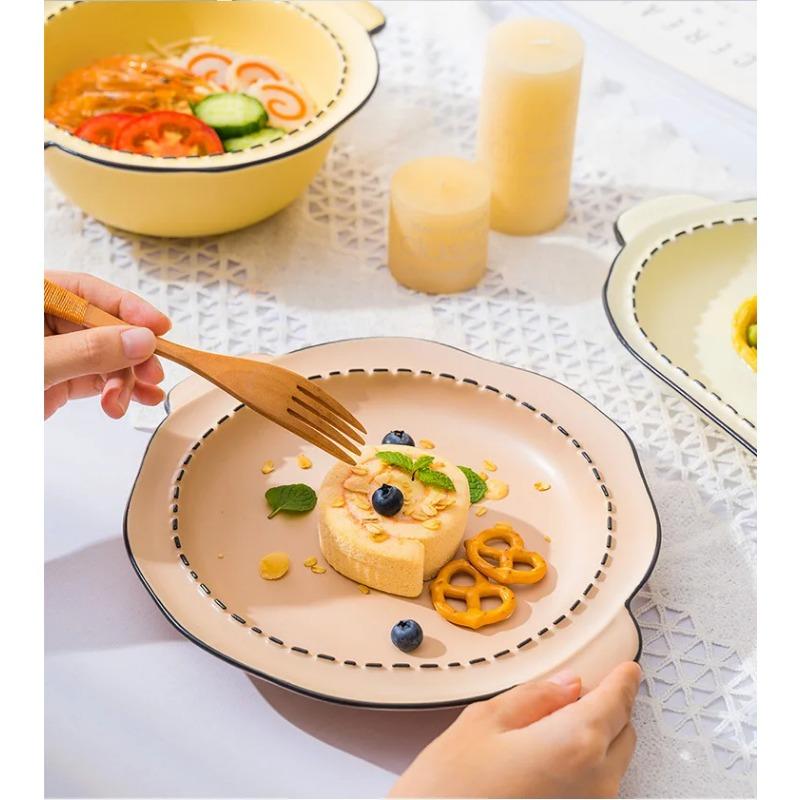 Nordic Style Plate Set Home Plate Ceramic Tableware Creative Breakfast Plate Simple Baking Tray Baking Bowl