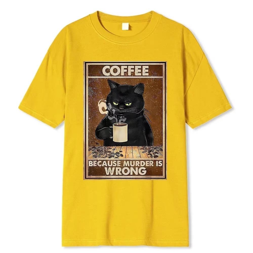 New Models Coffee Because Murder Is Wrong Drinks Coffee Fashion Funny T-Shirt Trend Charm Cotton Tops Short Sleeves
