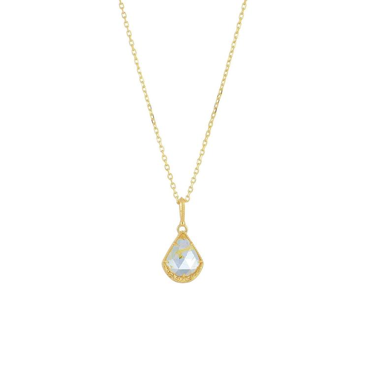 925 Sterling Silver 14K Gold Plated Gemstone Series Vintage Rose Cut Water Droplets Blonde Crystal Pendant