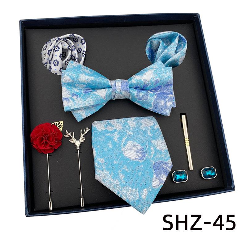 Men'S Tie Light Luxury Gift Box Wedding Tie Bow Tie Pocket Towel Brooch Cuffs Father'S Day Gift Box