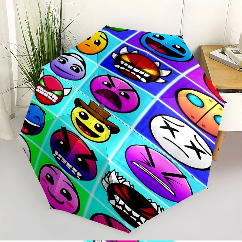 Geometry Dash Print Automatic Open Close Umbrella, Portable Foldable Umbrella, for Outdoor Commute Camping Trip, Ideal Birthday Gift