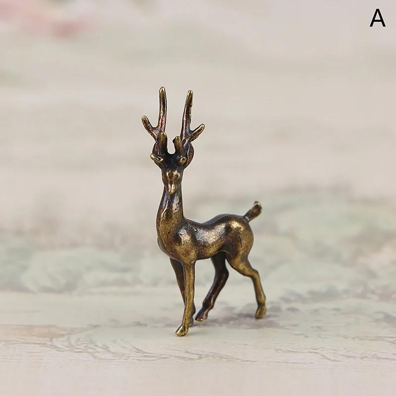 Copper Alloy Sika Deer Tabletop Small Ornaments Vintage Animal Figurines Desk Decorations Accessories Home Decor Crafts
