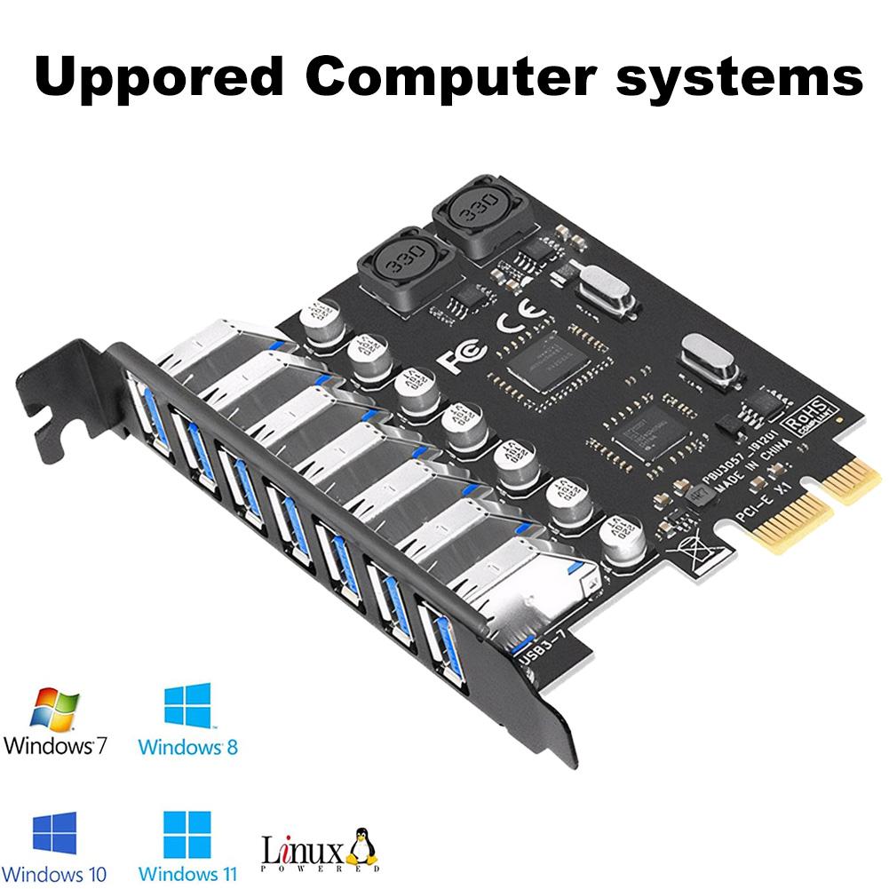 7-Port USB 3.0 PCIe Expansion Card 5Gbps PCIe USB 3.0 Hub Controller Adapter External Controller for Windows 11/10/8/7/XP/Linux