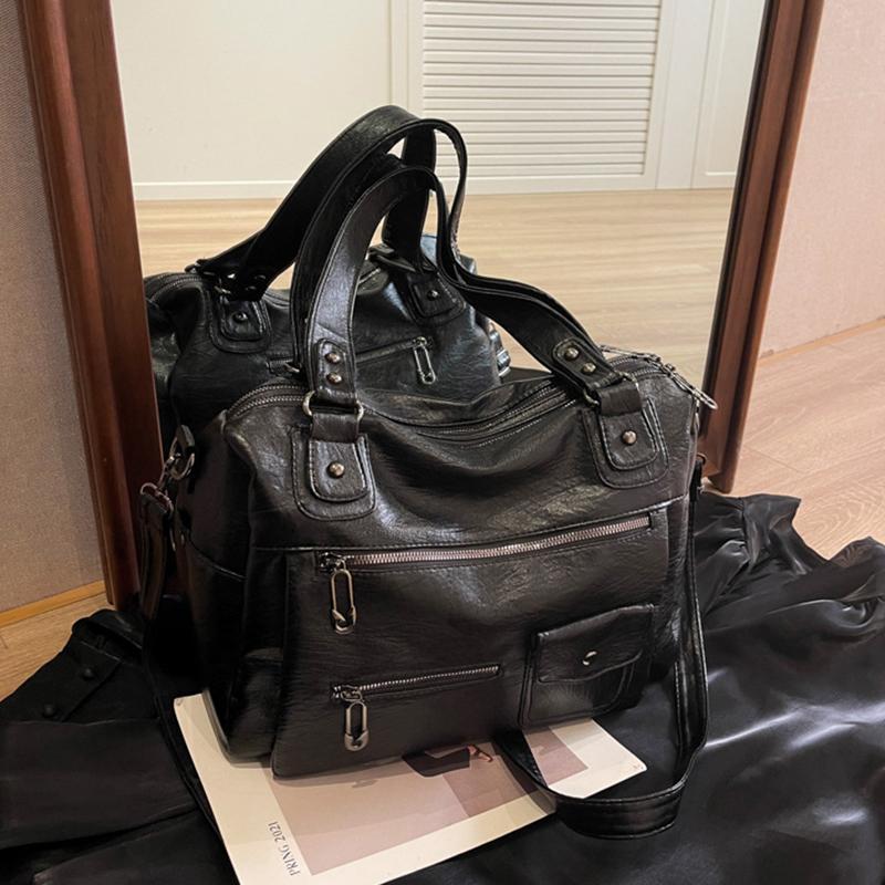 Vintage European Style PU Leather Tote Bag Women's Large Capacity Casual Shoulder Crossbody Handbag Fashionable KTY