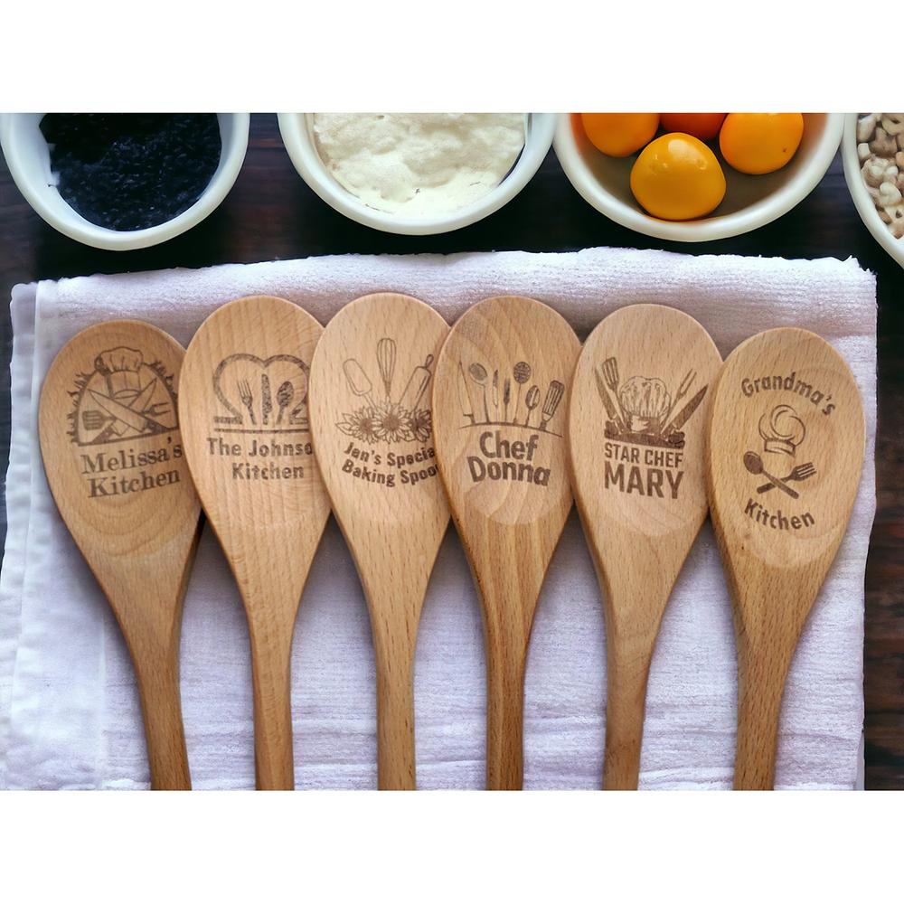 Custom Engraved Wooden Spoon Baking Cooking Supplies Kitchen Mixing Spoon Birthday Housewarming Kitchen Decor Mom Chefs Gift