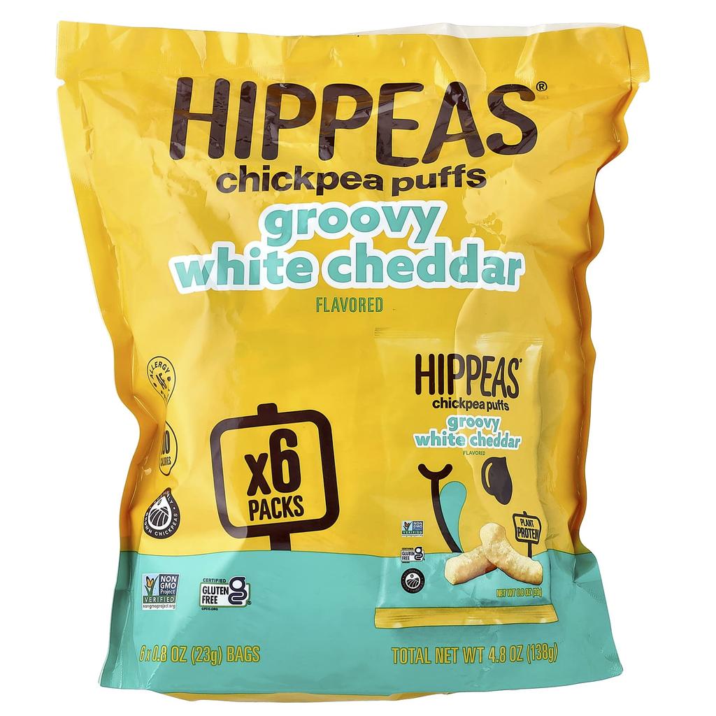 Hippeas, Chickpea Puffs, Groovy White Cheddar, 6 Packets, 23g (0.8oz) Each