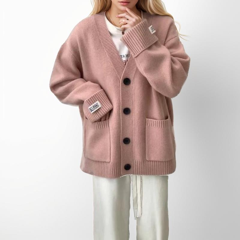 Осенний женский свитер Вязание Базовый модный кардиган с длинным рукавом Свободное повседневное тонкое пальто