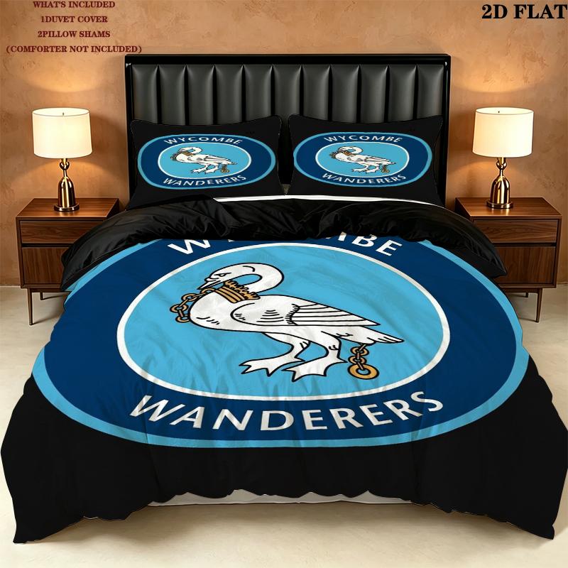 Wycombe Wanderers Fc Pattern Bedding uilt Set uilt Cover Pillowcase Home Decoration Birthday Gift (1 * duvet cover + 2 * pillowcase without core)