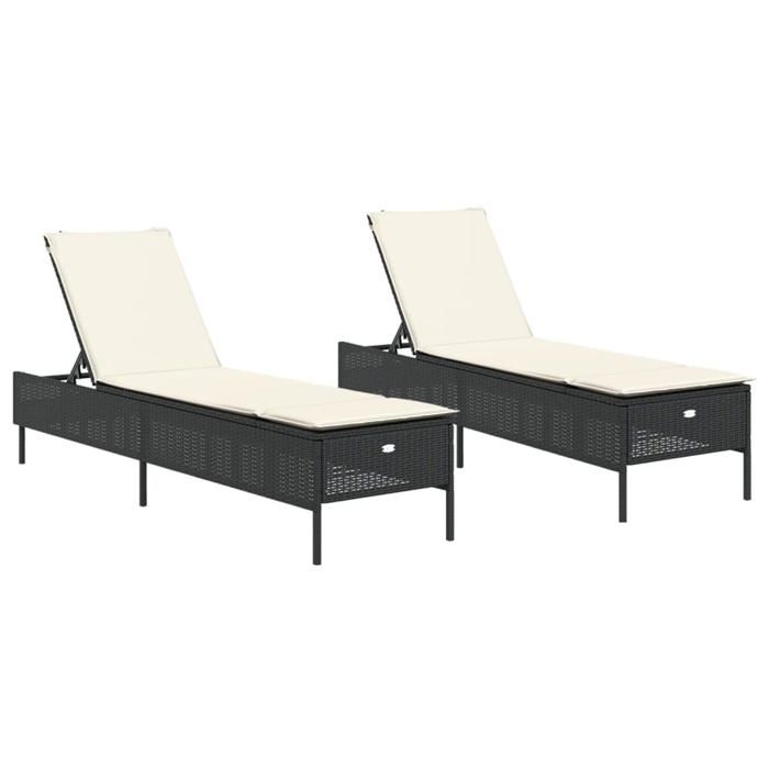 VidaXL Chaises longues avec coussins lot de 2 noir résine tressée 3261587