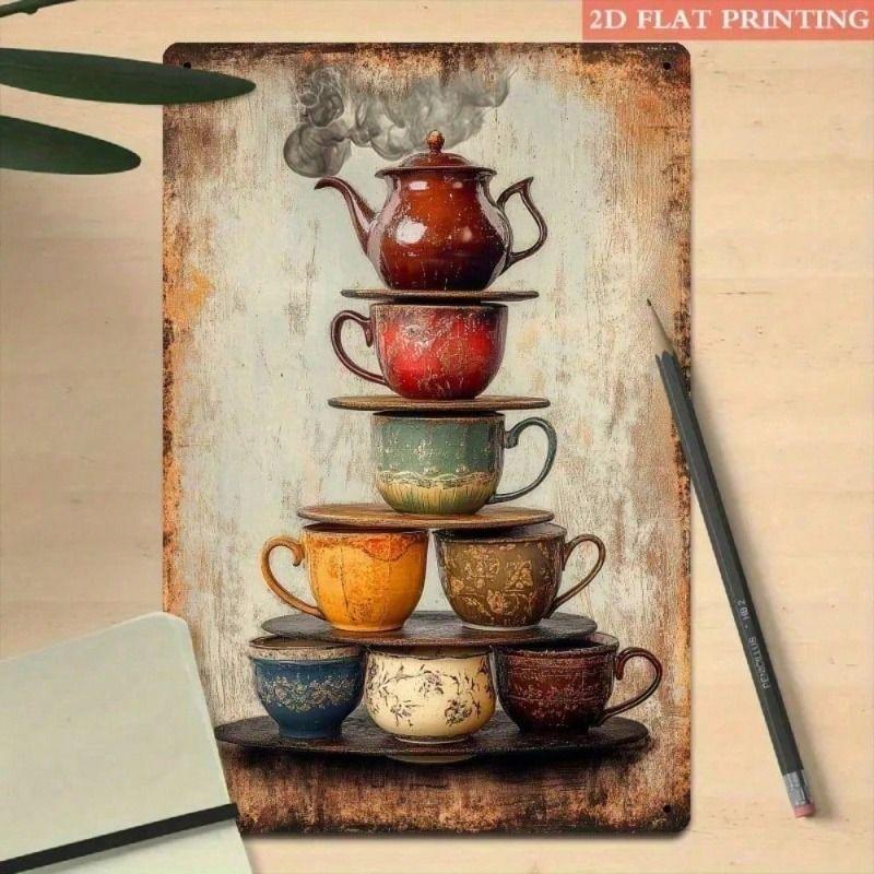 Винтажный чайник Металлическое настенное искусство Постер, Декор кухни для лофта и кафе