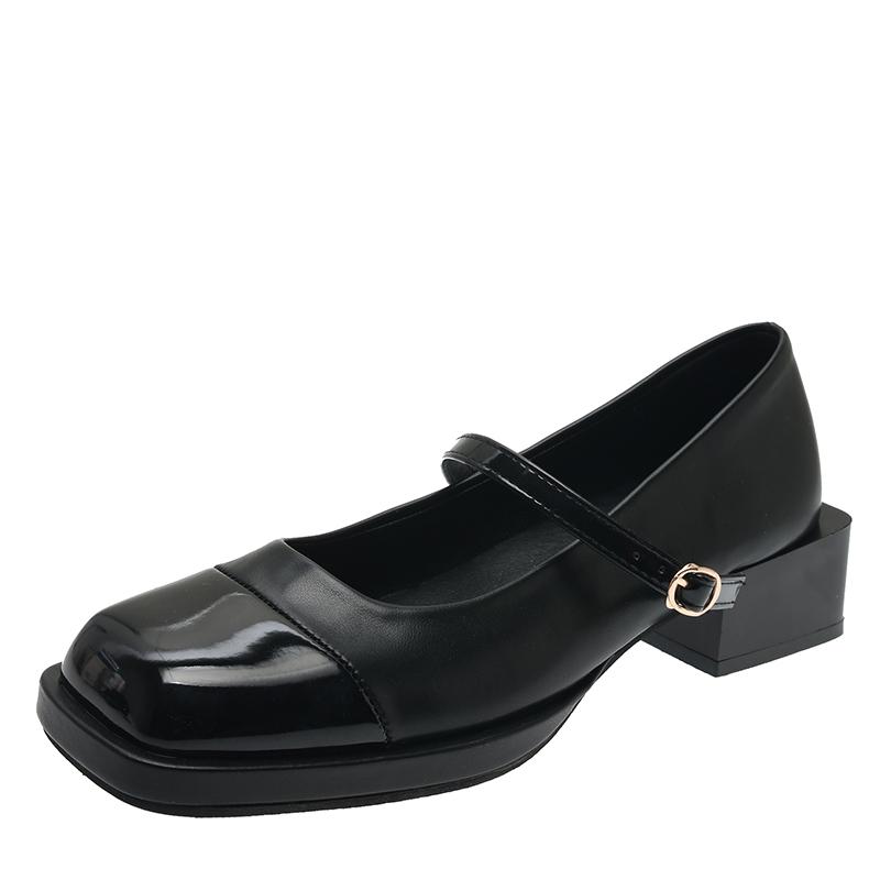Туфли Мэри Джейн. Женские весенне-летние нишевые туфли с темпераментом на одинарной платформе. Туфли на толстом каблуке в стиле ретро. Французский квадратный носок. Маленькие кожаные туфли на низком каблуке.